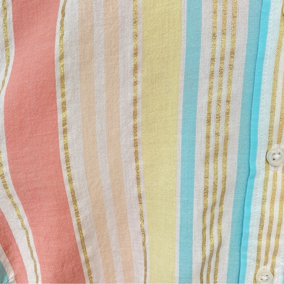 Striped Button Up Top Multicolor Metallic Women’s XL Preppy Coastal NWT - Picture 10 of 11